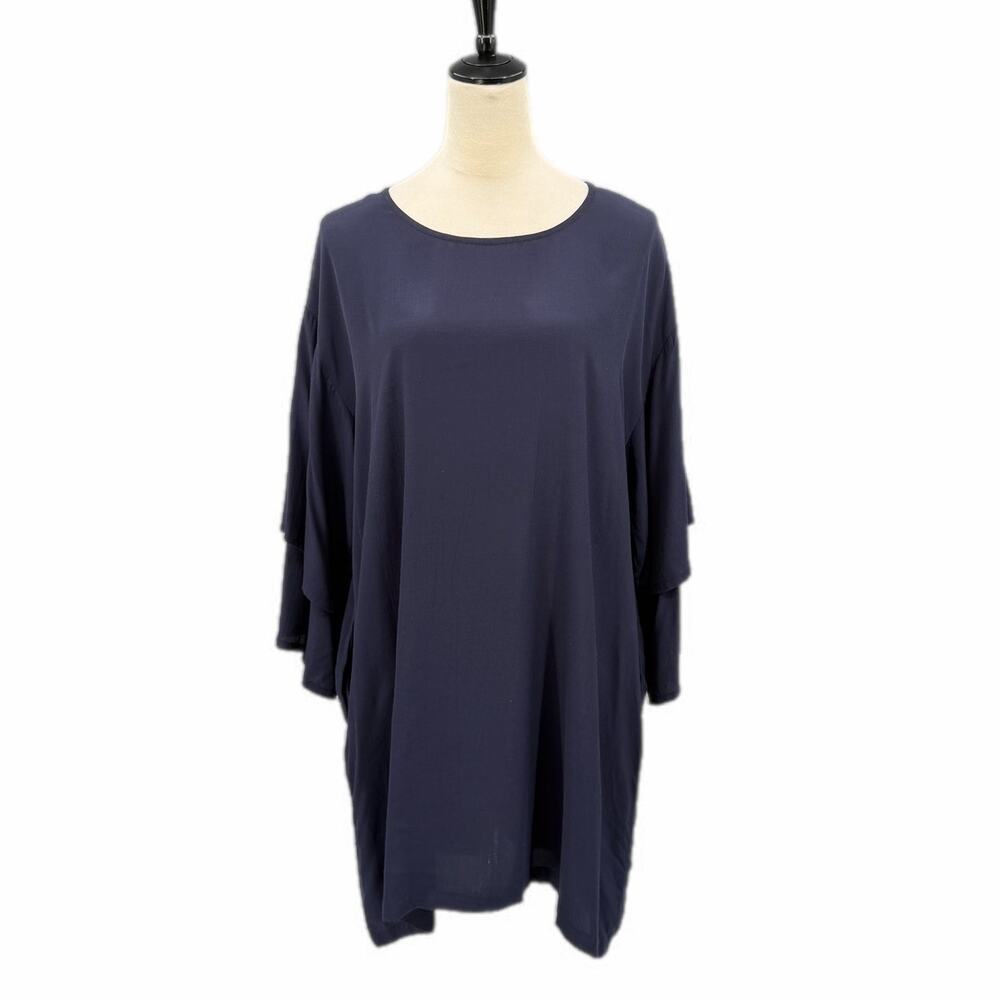 Masai Navy Blue Double Layered Long Sleeve Pockets Relaxed  Basic Tunic Dress